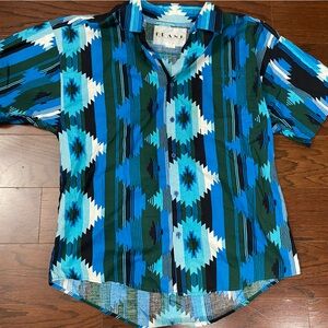 Vintage 1980s Frank Aztec Print Button Down Western Short Sleeve Shirt  Sz L
